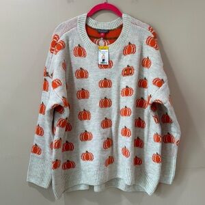 NEW Vince Camuto Womens Size M Halloween Sweater  Cream Orange Pumpkin Pullover